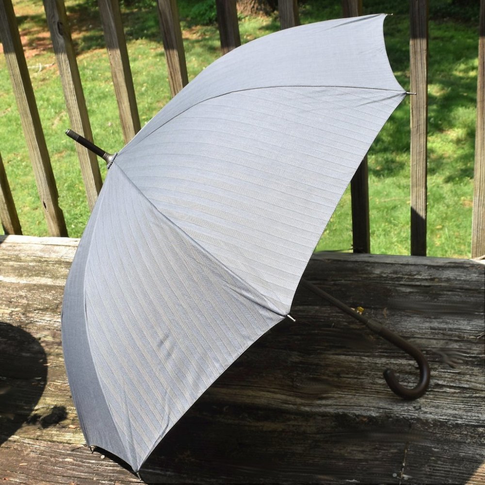 50" Auto Open Classic Italian Wood Stick Umbrella Herringbone
